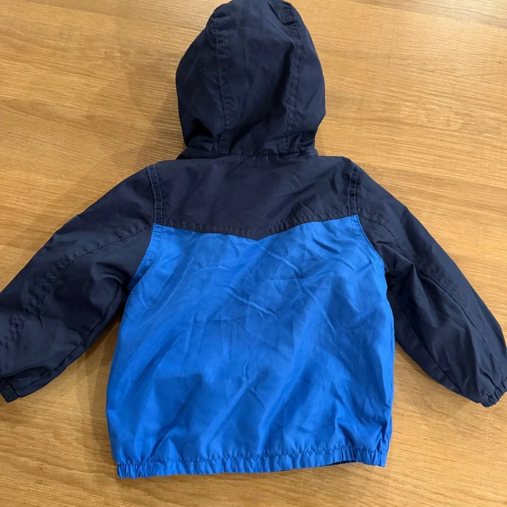 OshKosh Bgosh Boys Blue Colorblock Fleece‎ Lined Hooded Windbreaker Jacket 12M